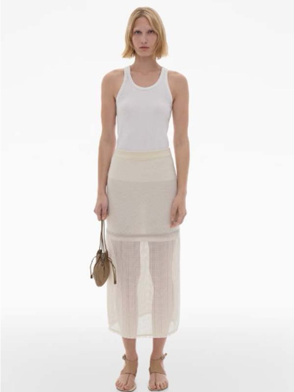 Helmut Lang White Two-Tone Midi Pencil Skirt - Picture 2 of 14